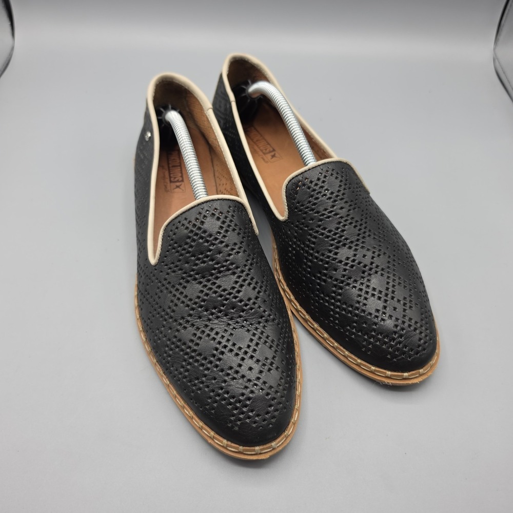 Pikolinos Merida Flats Womens 40 Black Beige Leather Perforated Loafers Shoes‎
